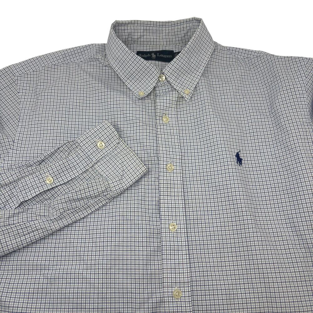 Ralph Lauren Mens XL Blue White Check Long Sleeve Button Down Shirt